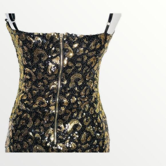 Guess Gold Black Leopard Sequin Dress Sleeveless Small NWT - Picture 7 of 12